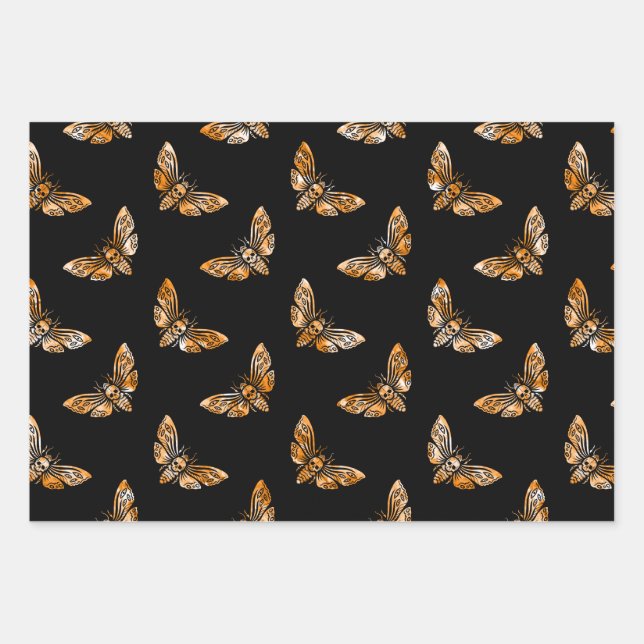 Death's Head Moth Pattern Wrapping Paper Sheet (Front 3)