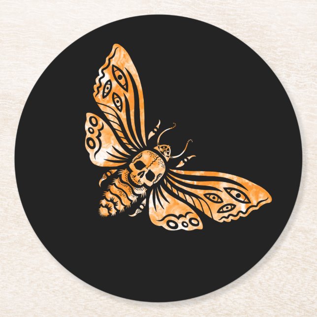 Death's Head Moth  Round Paper Coaster (Front)