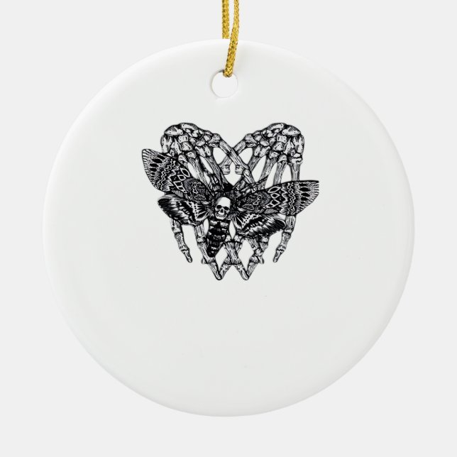 Deathshead Moth Classic - Skeleton Hand Heart Ceramic Tree Decoration (Front)
