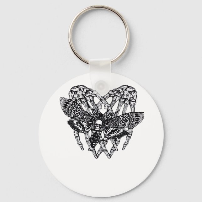 Deathshead Moth Classic - Skeleton Hand Heart Key Ring (Front)