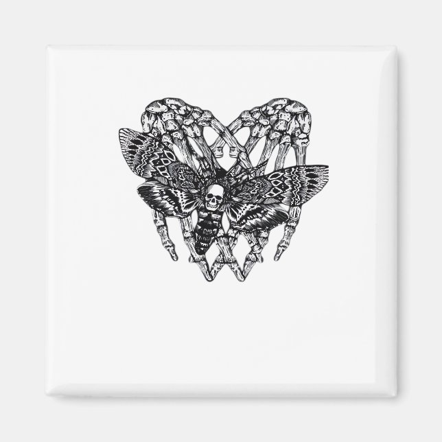 Deathshead Moth Classic - Skeleton Hand Heart Magnet (Front)