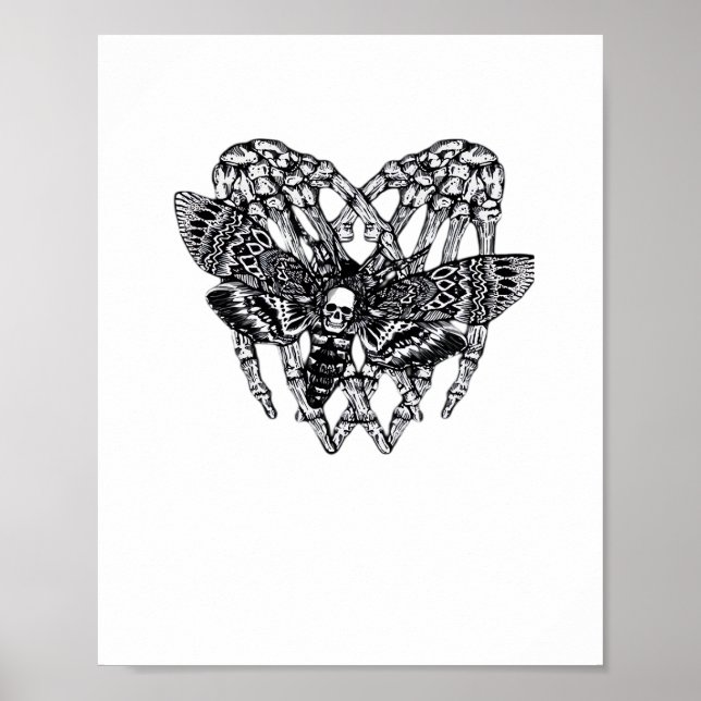 Deathshead Moth Classic - Skeleton Hand Heart Poster (Front)