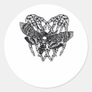 Deathshead Moth Classic - Skeleton Hand Heart Round Sticker