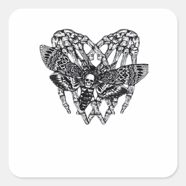 Deathshead Moth Classic - Skeleton Hand Heart Square Sticker (Front)