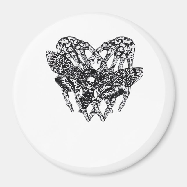 Deathshead Moth Classic Skeleton Hand Heart Style Magnet (Front)