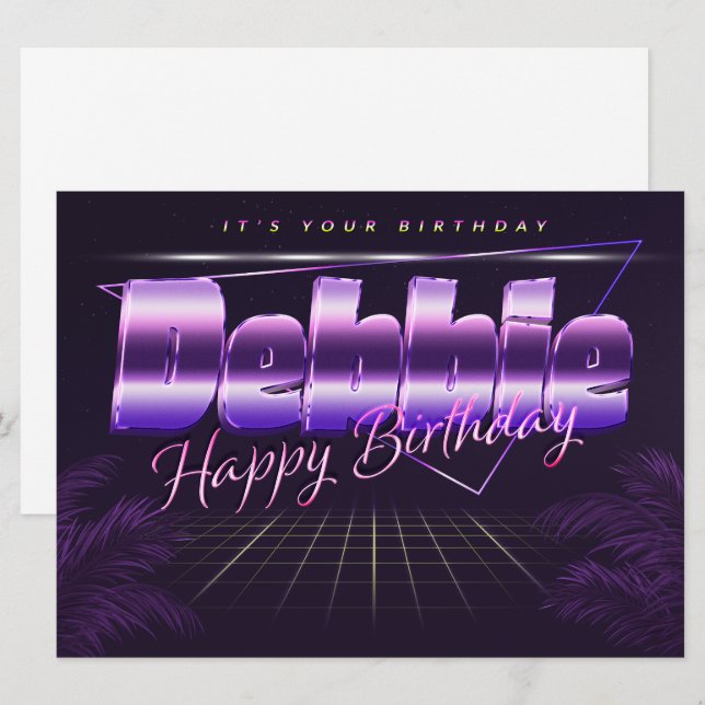 Debbie Name First Name lilac retro card birthday (Front/Back)