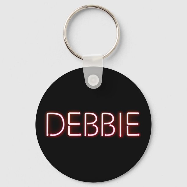 Debbie name in glowing neon lights key ring (Front)