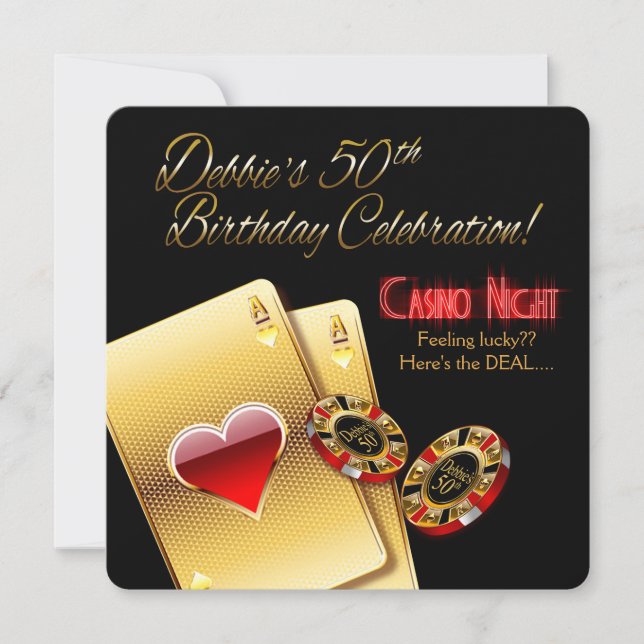 Debbie Vegas Casino Night 50th Birthday Party Invitation (Front)