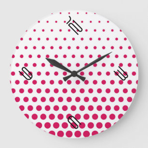 Debian Red Polka Dot Modern White Large Clock