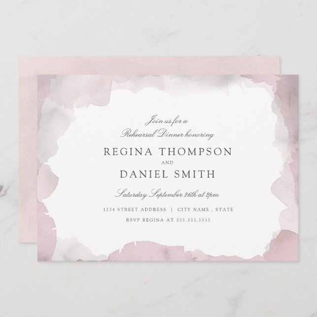 Debonair Blush Pink Rehearsal Dinner Invitation (Front/Back)