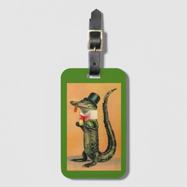 Debonair Gator Illustrated Luggage Tag (Front Vertical)
