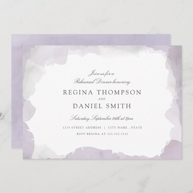 Debonair Lavender Rehearsal Dinner Invitation (Front/Back)