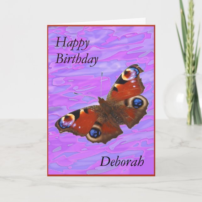 Deborah Happy Birthday Peacock Butterfly card (Front)