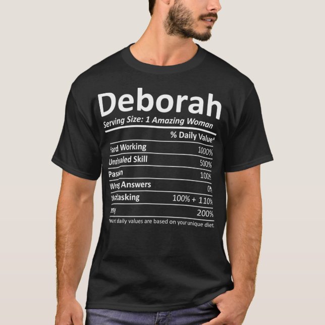 DEBORAH Nutrition Personalised Name Funny Gift T-Shirt (Front)