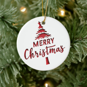 Debossed "Merry Christmas" Tree Text on White Ceramic Tree Decoration
