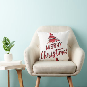 Debossed "Merry Christmas" Tree Text on White Cushion