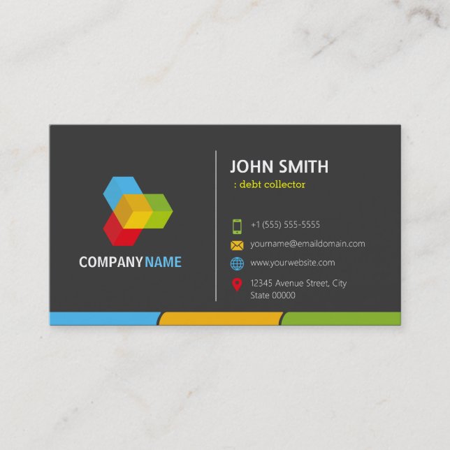 Debt Collector - Stylish Dark Colourful Business Card (Front)