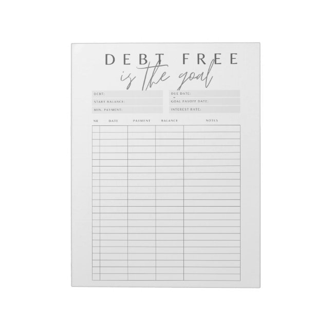 Debt Free is The Goal | Debt Snowball Tracker Gift Notepad (Rotated)
