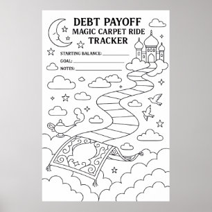 Debt Payoff Magic Carpet Ride Tracker Colouring  Poster