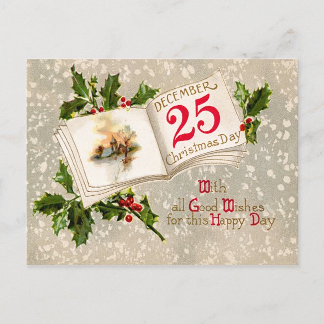 Dec 25th Church Holly Snow Postcard (Front)