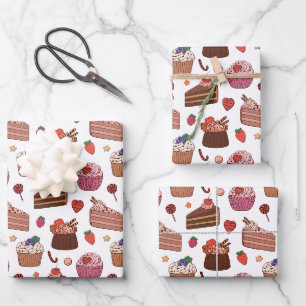 Decadent Cake Slices & Sweet Bakery Pattern Wrapping Paper Sheet