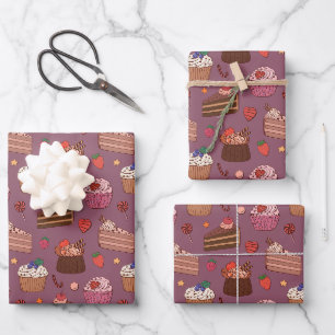 Decadent Cake Slices & Sweet Bakery Pattern Wrapping Paper Sheet
