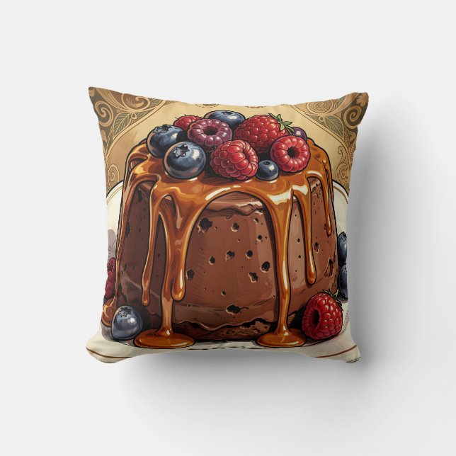 Decadent Chocolate Caramel Berry Cake Cushion (Front)
