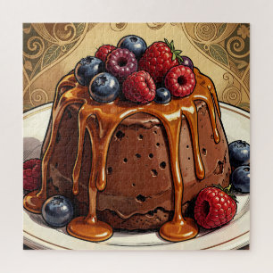 Decadent Chocolate Caramel Berry Cake Jigsaw Puzzle