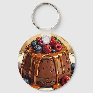 Decadent Chocolate Caramel Berry Cake Key Ring