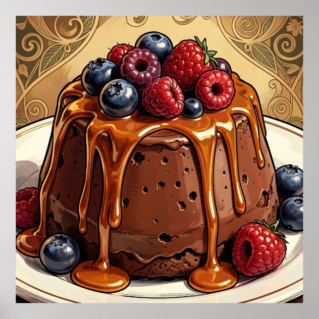 Decadent Chocolate Caramel Berry Cake Poster (Front)