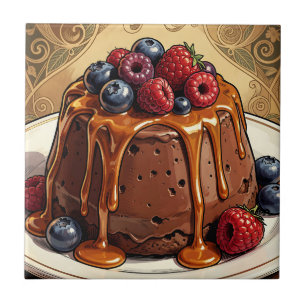 Decadent Chocolate Caramel Berry Cake Tile