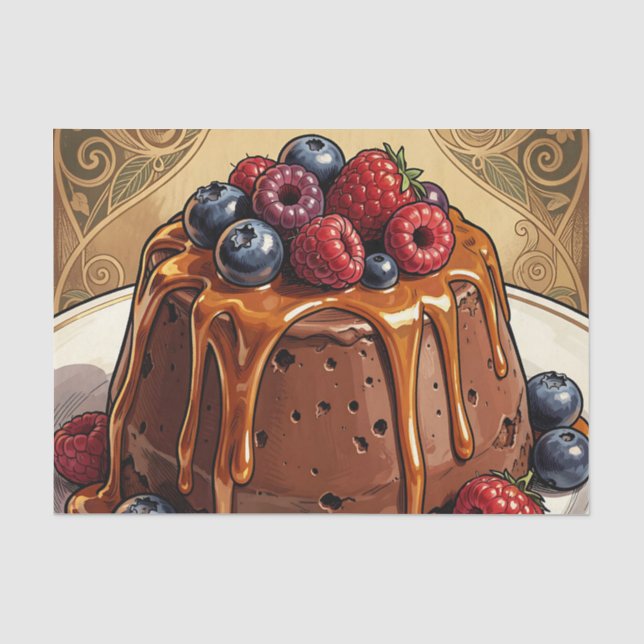 Decadent Chocolate Caramel Berry Cake Tissue Paper (Front)