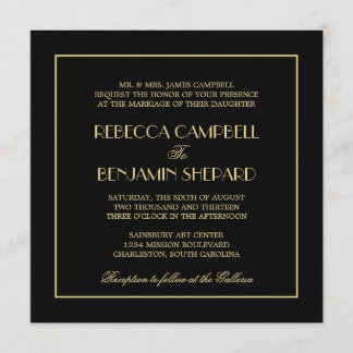 Decadent Deco elegant chic formal black wedding Invitation