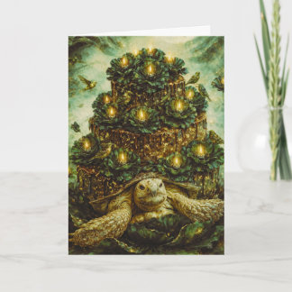 Decadent Forest cake turtle with flowers and birds Card