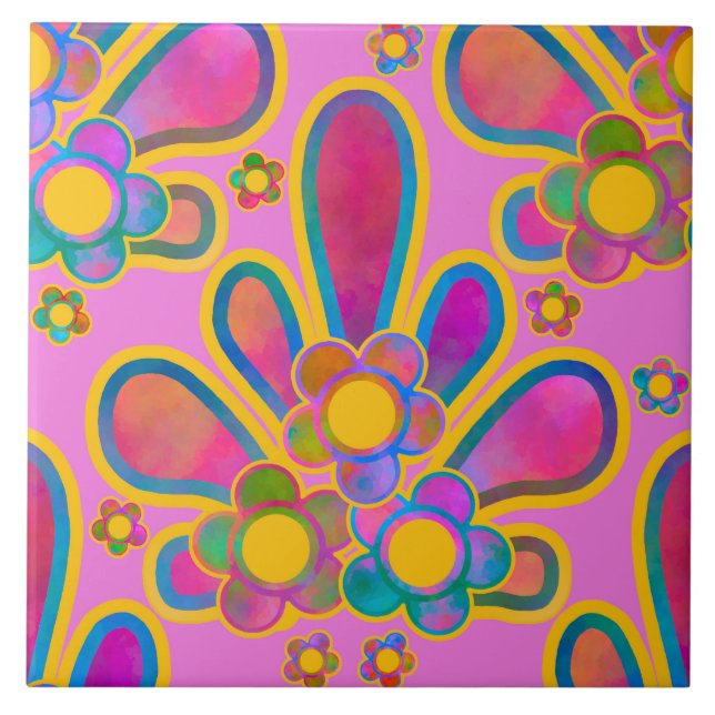 Decadent Guilded Retro Watercolor Ploomf at Sunset Tile (Front)