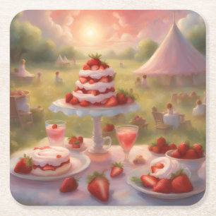 Decadent strawberry shortcake party supplies square paper coaster