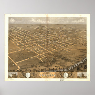 Decatur Illinois 1869 Antique Panoramic Map Poster