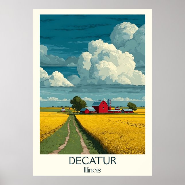 Decatur Illinois Vintage Rural Farmland Travel Art Poster (Front)