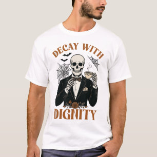 Decay Dignity Halloween Skeleton Tuxedo Coffee Bat T-Shirt