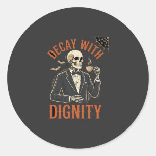Decay With Dignity Vintage Skeleton Coffee Hallowe Classic Round Sticker
