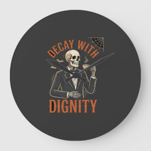 Decay With Dignity Vintage Skeleton Coffee Hallowe Large Clock