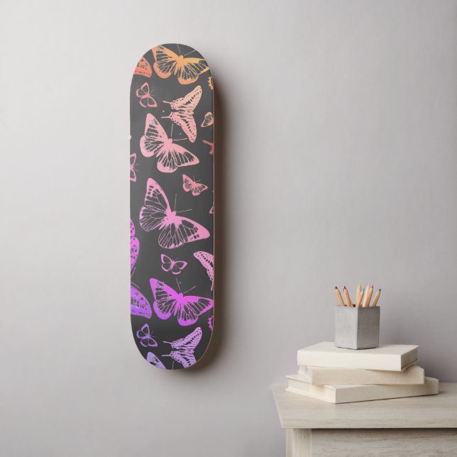 Decaying Rainbow Coloured Butterflies Flying Skateboard (Wall Art)