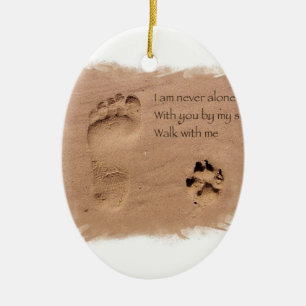 Deceased dog in loving memory footprints in sand ceramic tree decoration