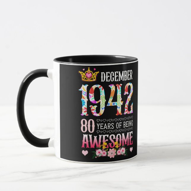 December 1942 80th Birthday 80 Year Awesome Floral Mug (Left)