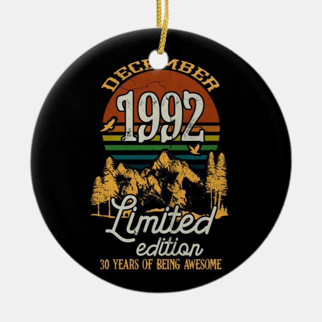 December 1992 Sunset 30 Years Old 30th Birthday Ceramic Tree Decoration (Front)