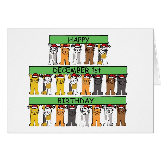 December 1st Birthdays celebrated by cats. Card