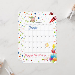 December 2022 Calendar Happy Birthday Invitation 