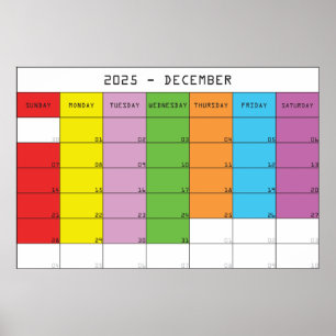 December 2025 colour days calendar planer poster