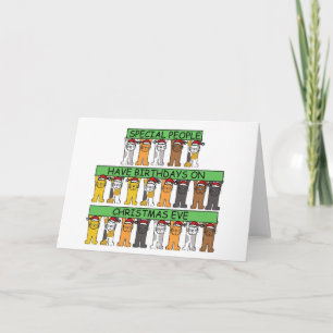 December 24th, Christmas Eve Birthday, Fun Cats. Card