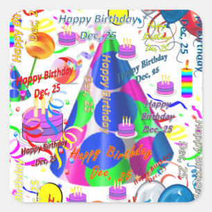 December, 25 Kids Birthday Stickers